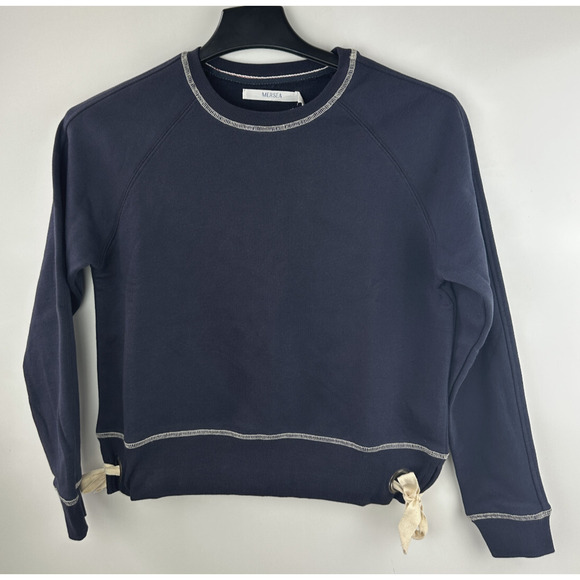 NWT Mersea Frenchie Tie Side Sweatshirt Crewneck Navy Blue Mer Sea Top Size XS - Picture 12 of 13